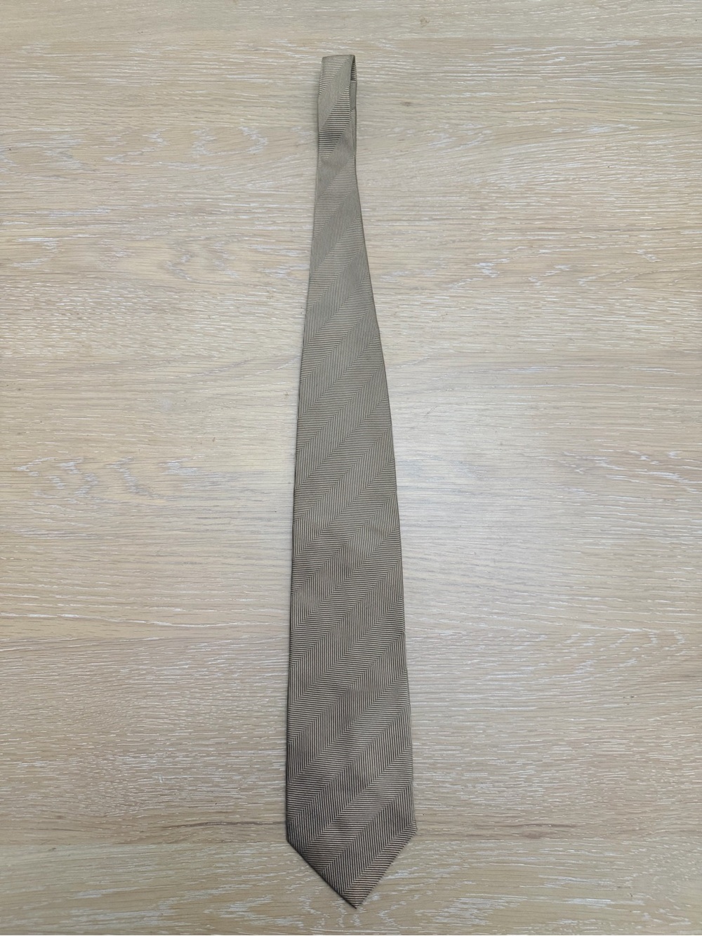 Men's Taupe Herringbone Silk Tie — Elegant Neutral Tie - Picture 2 of 8